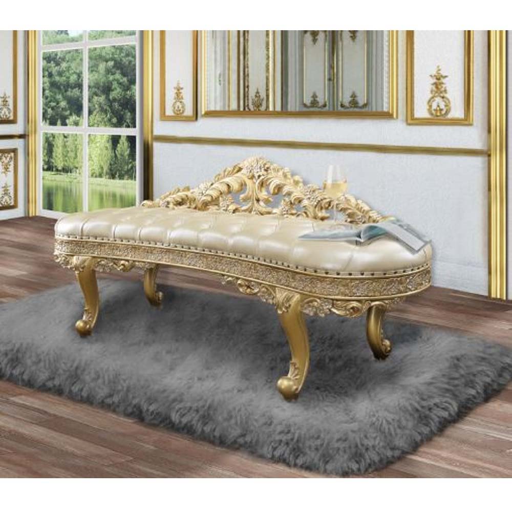 Cabriole - Bench - Light Gold PU & Gold Finish