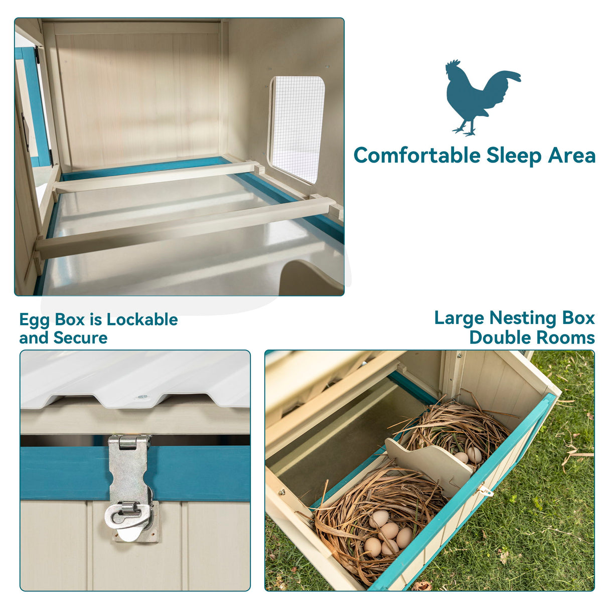 Weatherproof Outdoor Chicken Coop With Waterproof Pvc Roof. Outdoor Chicken Coop With Removable Bottom For Easy Cleaning, Large Space Coop Suitable For 6-8 Chickens - White