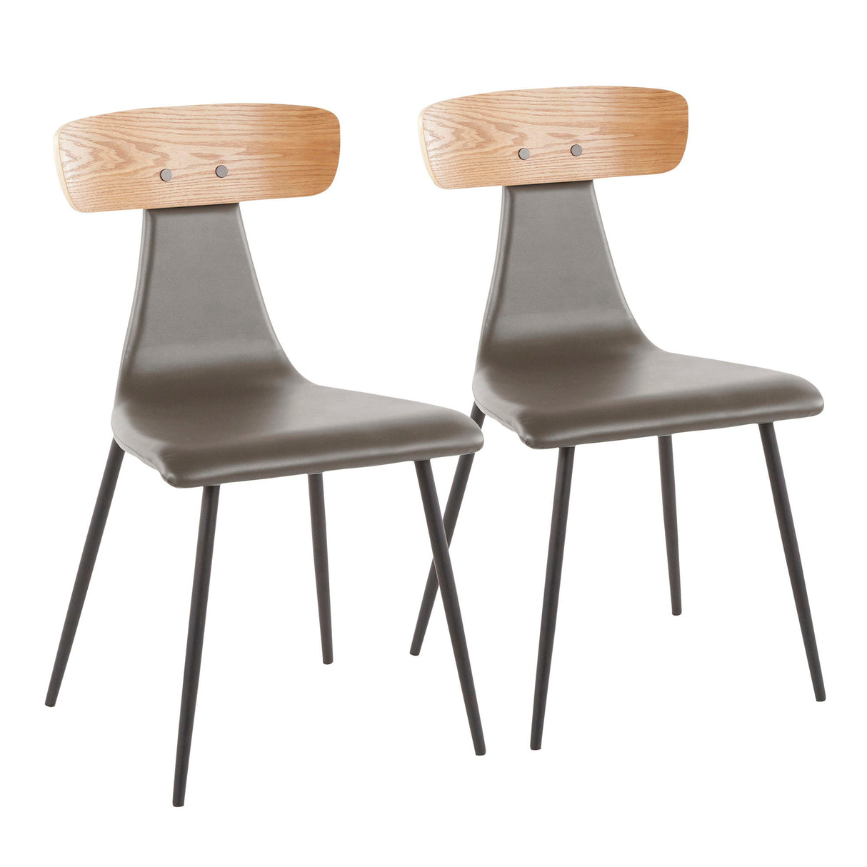 Elio - Chair - Black Metal, Clay Gray Faux Leather And Natural Wood (Set of 2)