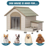 Outdoor Fir Wood Dog House With An Open Roof Ideal For Small To Medium Dogs, With Storage Box, Elevated Feeding Station With 2 Bowls. Weatherproof Asphalt Roof And Treated Wood - Cream