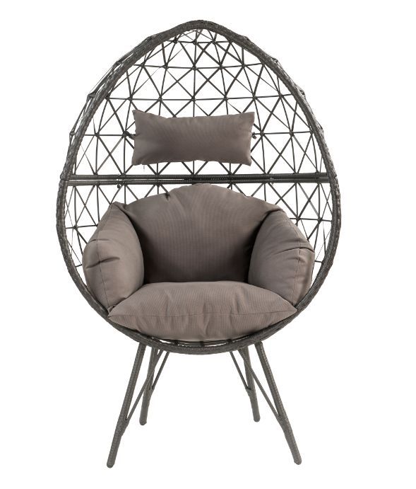 Aeven - Patio Lounge Chair - Light Gray Fabric & Black Wicker