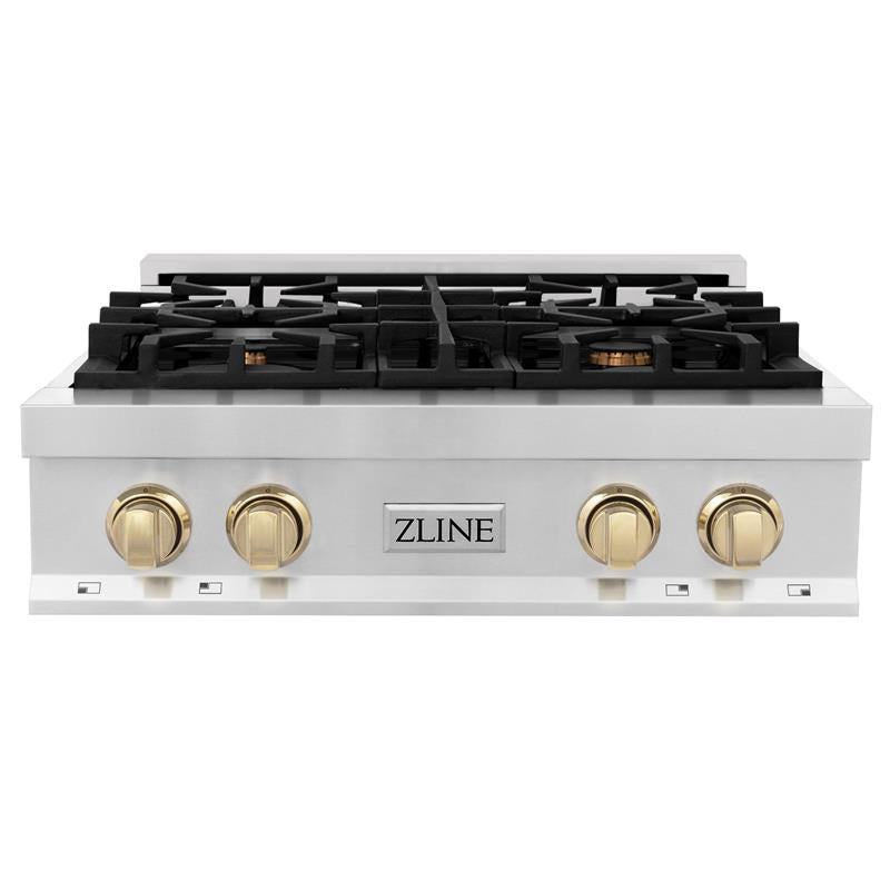 ZLINE Autograph Edition 30" Porcelain Rangetop with 4 Gas Burners in Stainless Steel with Accents (RTZ-30) - (RTZ30G)