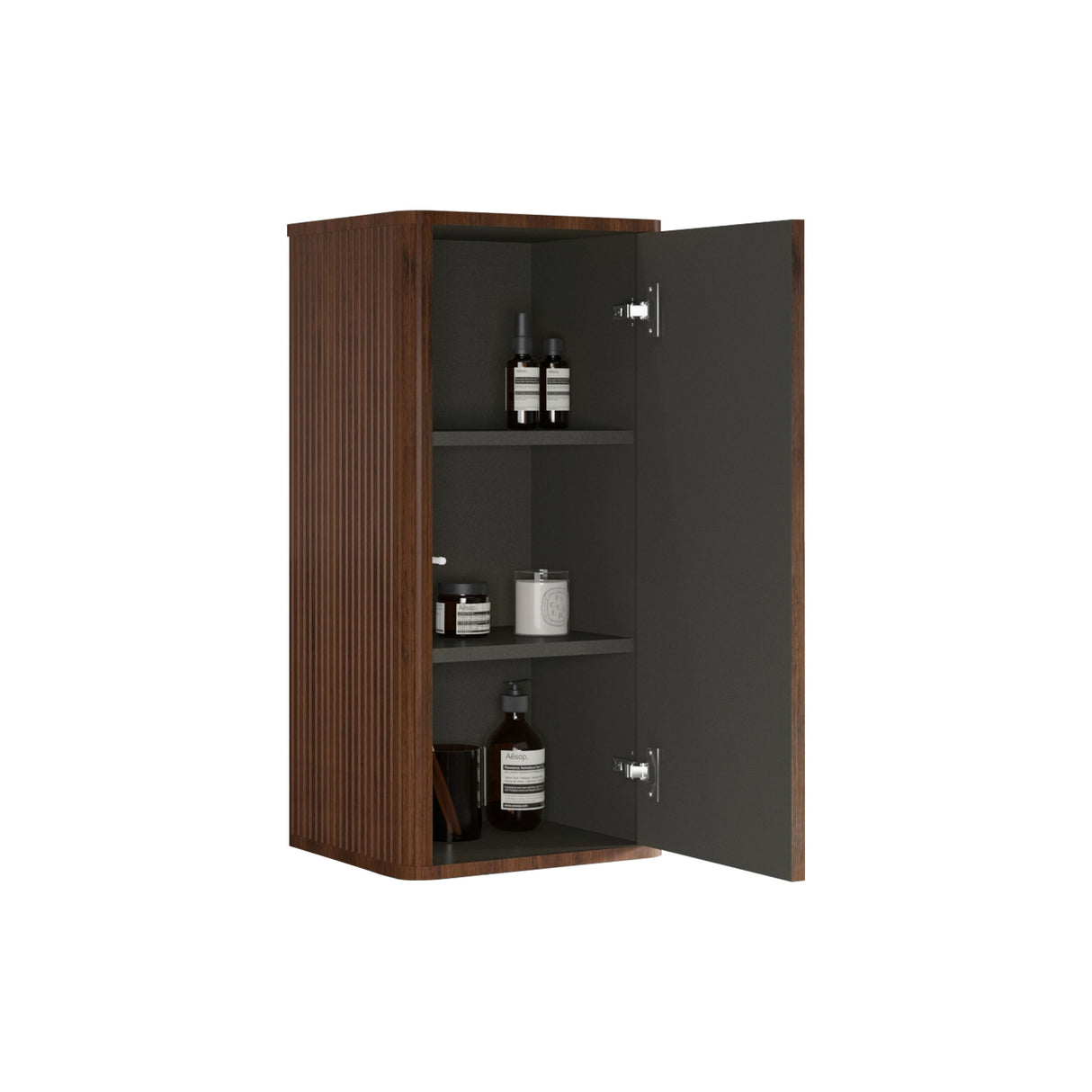 Striped Walnut Bathroom Floating Side Cabinet, Wall-Mounted Storage Cabinet For Small Spaces - Walnut