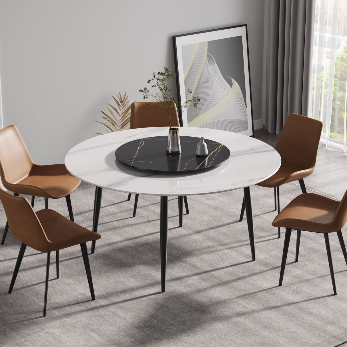 Modern Artificial Stone Round Dining Table, Can Accommodate 6 People Artificial Stone Turntable