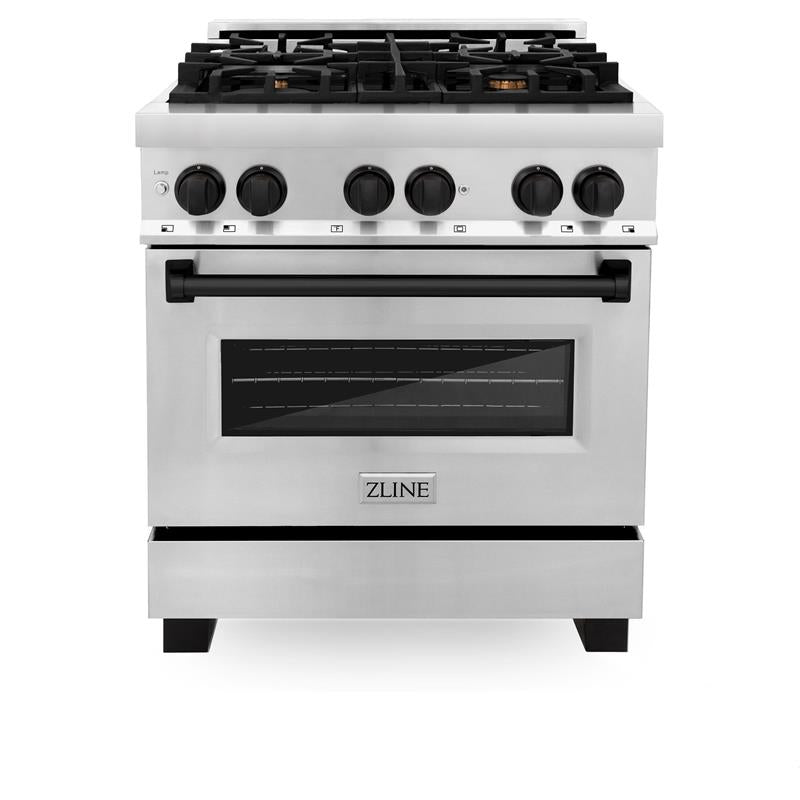 ZLINE Autograph Edition 30" 4.0 cu. ft. Dual Fuel Range with Gas Stove and Electric Oven in Stainless Steel with Accents (RAZ-30) [Color: Matte Black] - (RAZ30MB)