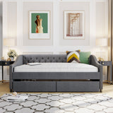 Full Size Upholstered Daybed With Two Drawers, Wood Slat Support