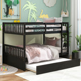 Bunk Bed With Trundle, Convertible To 2 Size Platform Bed, Bunk Bed With Ladder And Safety Rails For Kids