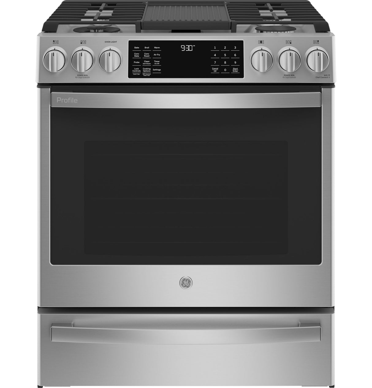 GE Profile(TM) 30" Smart Dual Fuel Slide-In Front-Control Fingerprint Resistant Range - (P2S930YPFS)