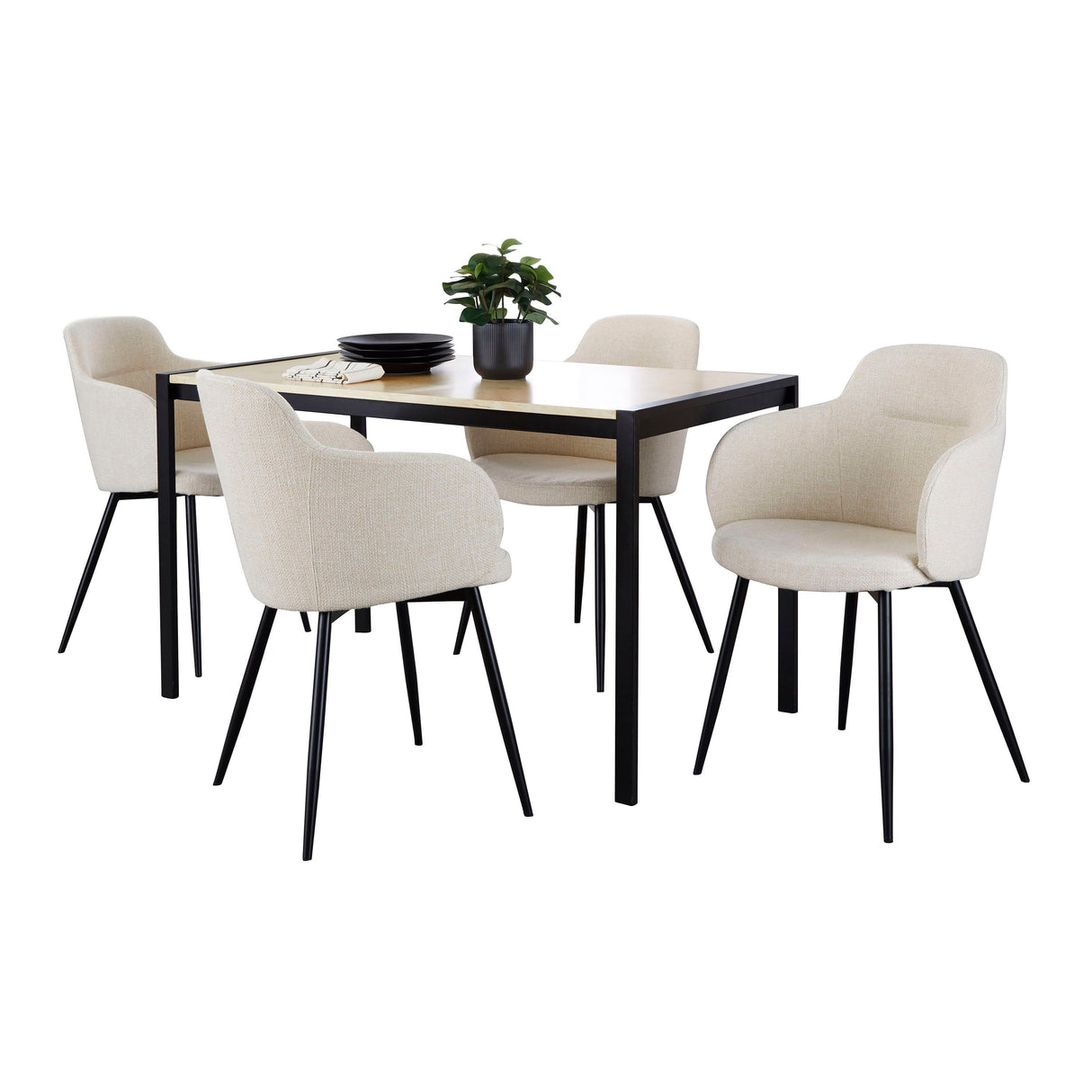 Fuji Boyne - 5 Piece Contemporary Dining Set - Black / Natural / Cream