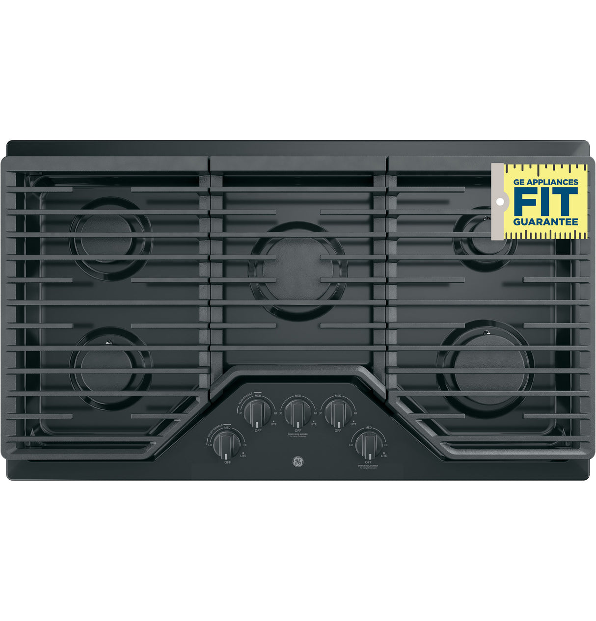 GE(R) 36" Built-In Gas Cooktop with 5 Burners and Dishwasher Safe Grates - (JGP5036DLBB)