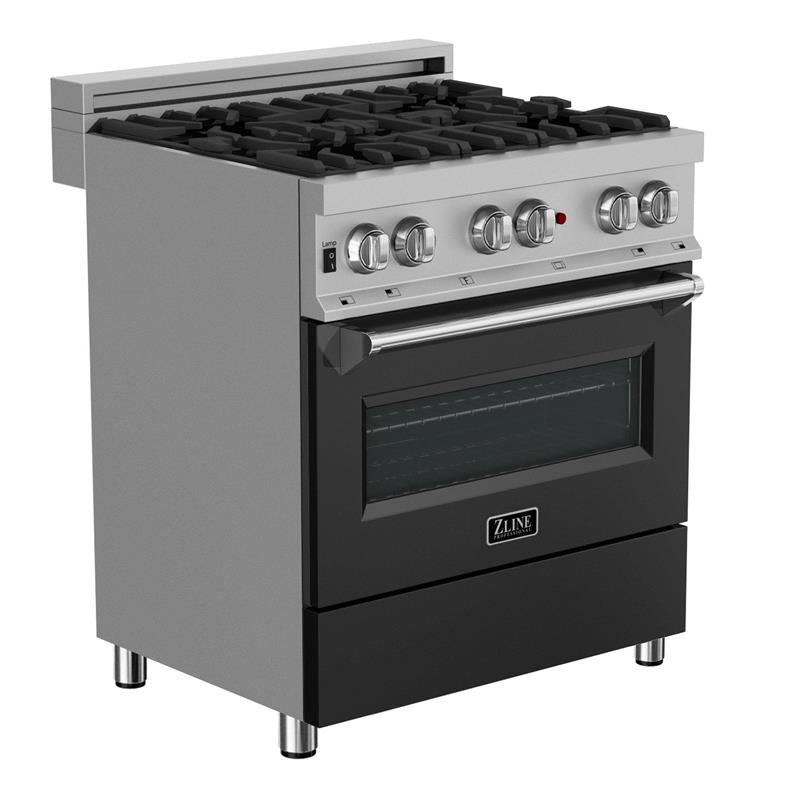 ZLINE 30 in. 4.0 cu. ft. Dual Fuel Range with Gas Stove and Electric Oven in All DuraSnow Stainless Steel with Color Door Options (RAS-SN-30) [Color: Black Matte] - (RASBLM30)