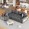 U-Shaped Sectional Sofa Pull-Out Sofa Bed With Two USB Ports, A Storage Chaise Lounge And Four Back Pillows For Living Room