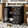 Bathroom Vanity With A Soft Close Glass Door, Adjustable Shelves, And Three Drawers