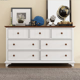 Wooden Captain Seven Drawer Dresser For Bedroom, Living Room, Kids' Room - White / Walnut