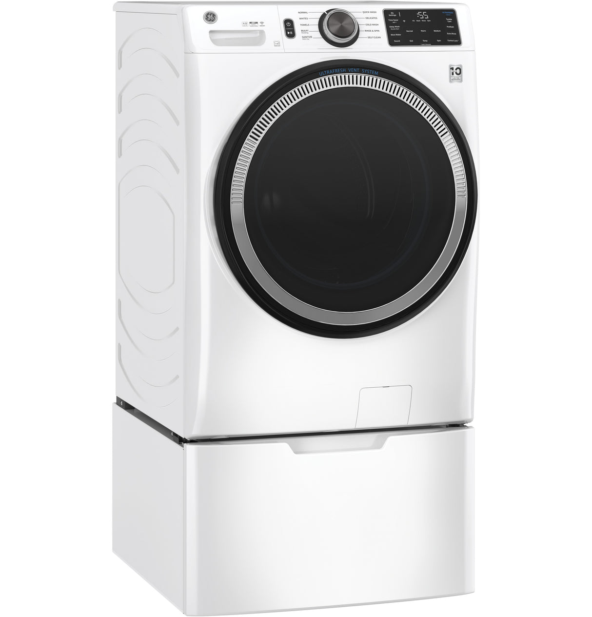 GE(R) ENERGY STAR 4.8 cu. ft. Capacity Smart Front Load (R) Washer with UltraFresh Vent System with OdorBlock(TM) and Sanitize w/Oxi - (GFW550SSNWW)