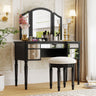 Dressing Table Set With Mirrored Drawers And Stool, Tri-Fold Mirror, Makeup Vanity Set For Bedroom