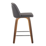 Toriano - 24" Fixed-height Faux Leather Counter Stool (Set of 2) - Walnut And Gray