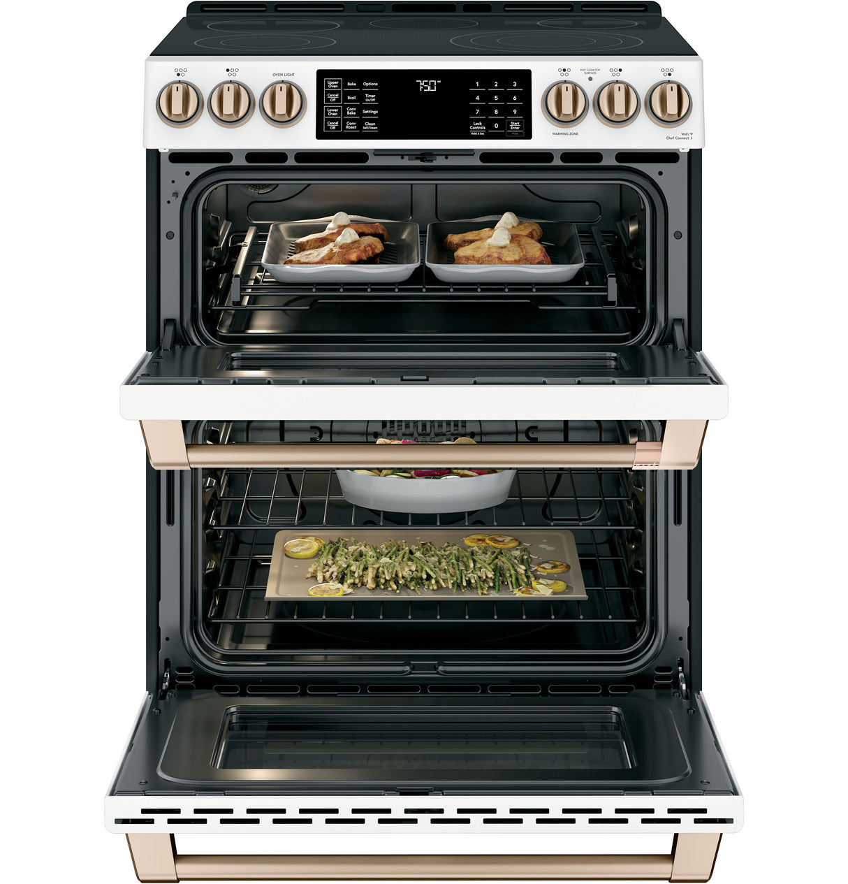 Caf(eback)(TM) 30" Smart Slide-In, Front-Control, Radiant and Convection Double-Oven Range - (CES750P4MW2)