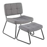 Stout - Lounge Chair And Ottoman Set - Black Steel And Gray Fabric