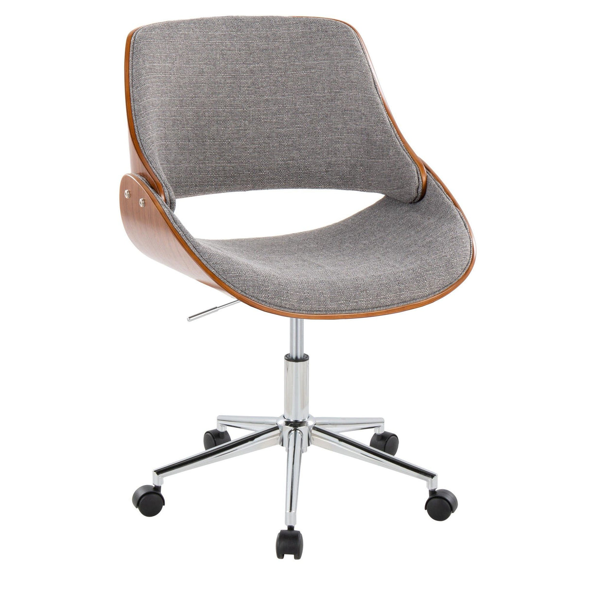 Fabrizzi - Office Chair - Chrome Metal, Walnut Wood, And Gray Fabric