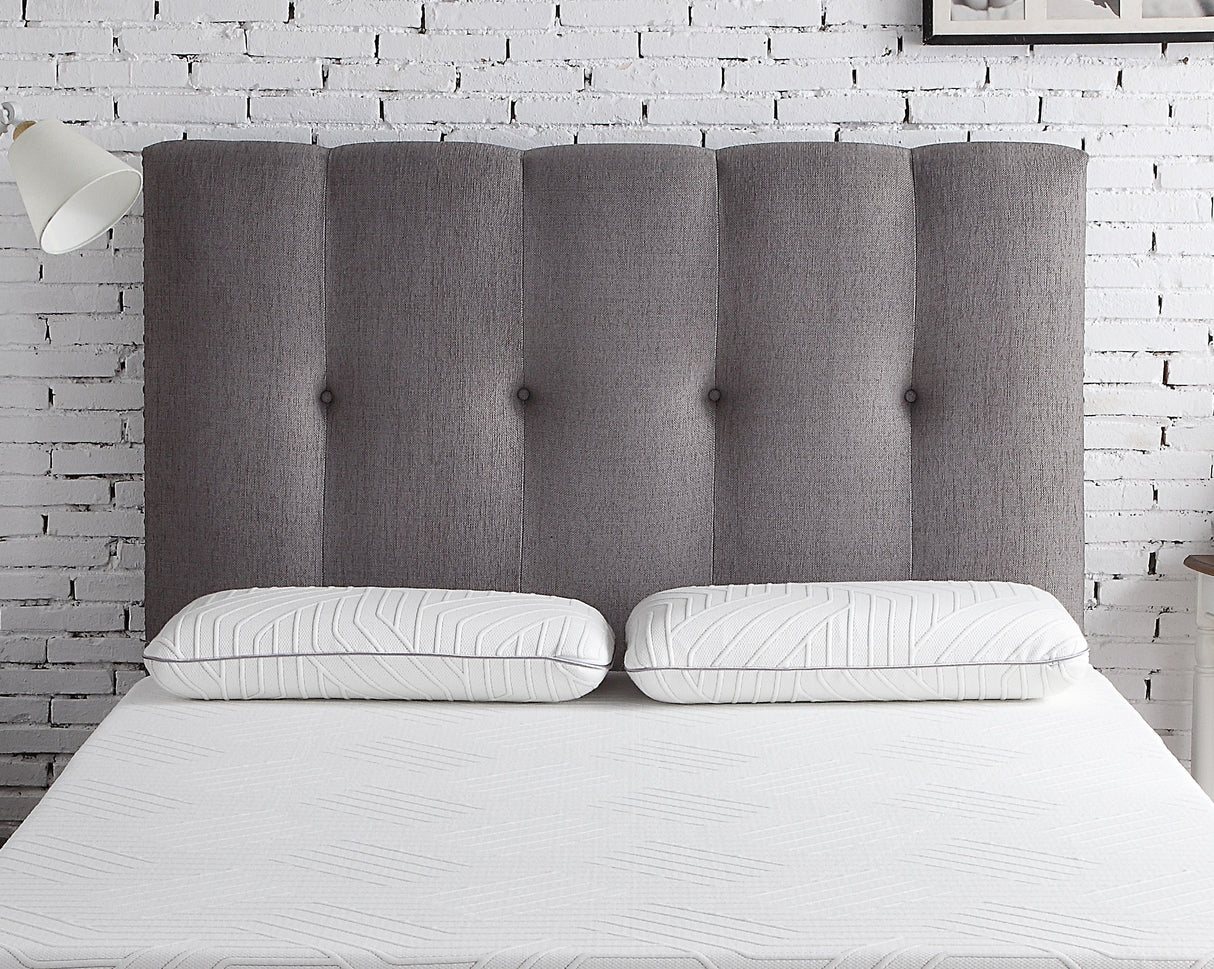 Queen Size Tufted Upholstered Headboard With Nailhead Trim - Gray