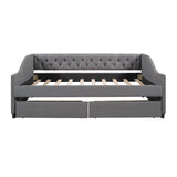 Full Size Upholstered Daybed With Two Drawers, Wood Slat Support