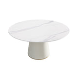 Modern Artificial Stone Round Plywood PU Base Dining Table, Can Accommodate 8 People, (Not Including Chairs) - White / Beige