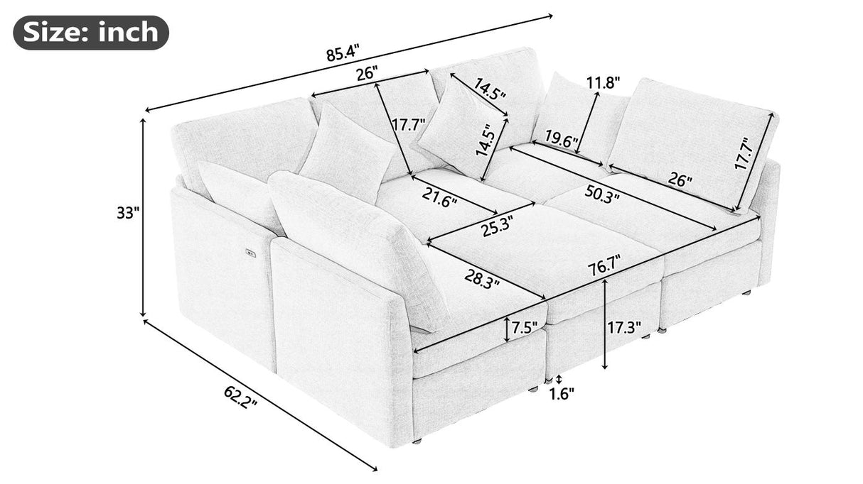 Sectional Sofa Modular Sofa U - Shaped Sofa Couch Sofa Bed L - Shaped Sofa With A Movable Ottoman And Two USB Ports For Living Room