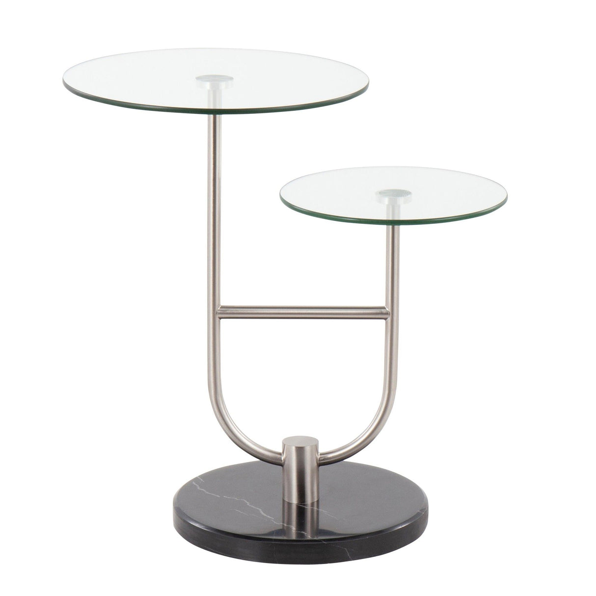 Trombone - Glam Side Table - Black Marble, Nickel And Clear Glass