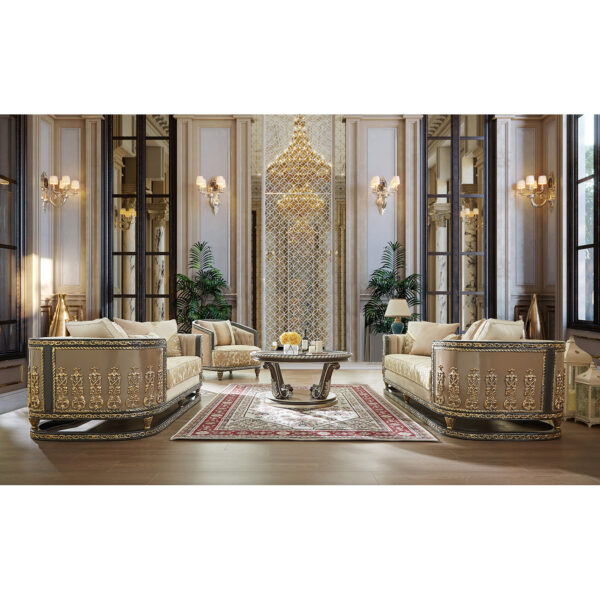 HD-9011 - 3 Piece Sofa Set - Gray / Beige / Gold