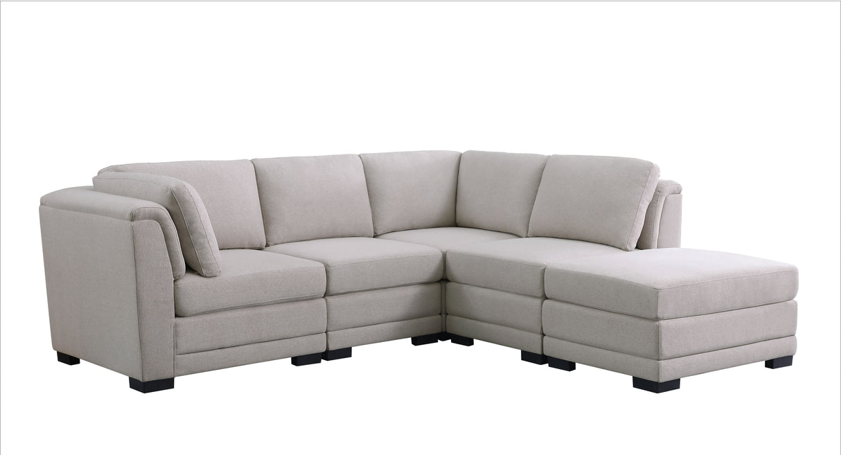 Kristin - Linen Reversible Sectional Sofa With Ottoman - Light Gray