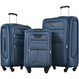 Softside Luggage Expandable 3 Piece Set Suitcase Upright Spinner Softshell Lightweight Luggage Travel Set - Dark Blue