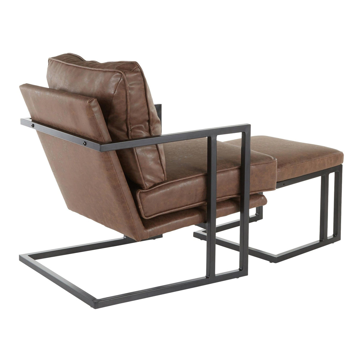 Roman - Lounge Chair And Ottoman - Black Metal And Espresso Faux Leather