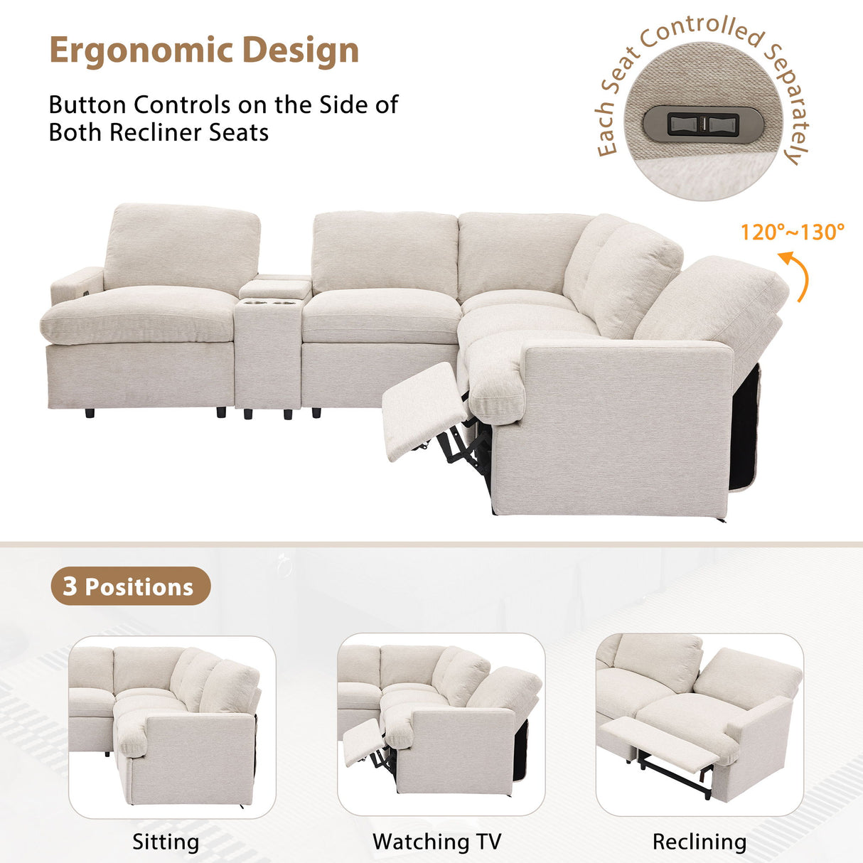 Power Recliner Corner Sofa Home Theater Reclining Sofa Sectional Couches With Storage Box, Cup Holders, USB Ports And Power Socket For Living Room