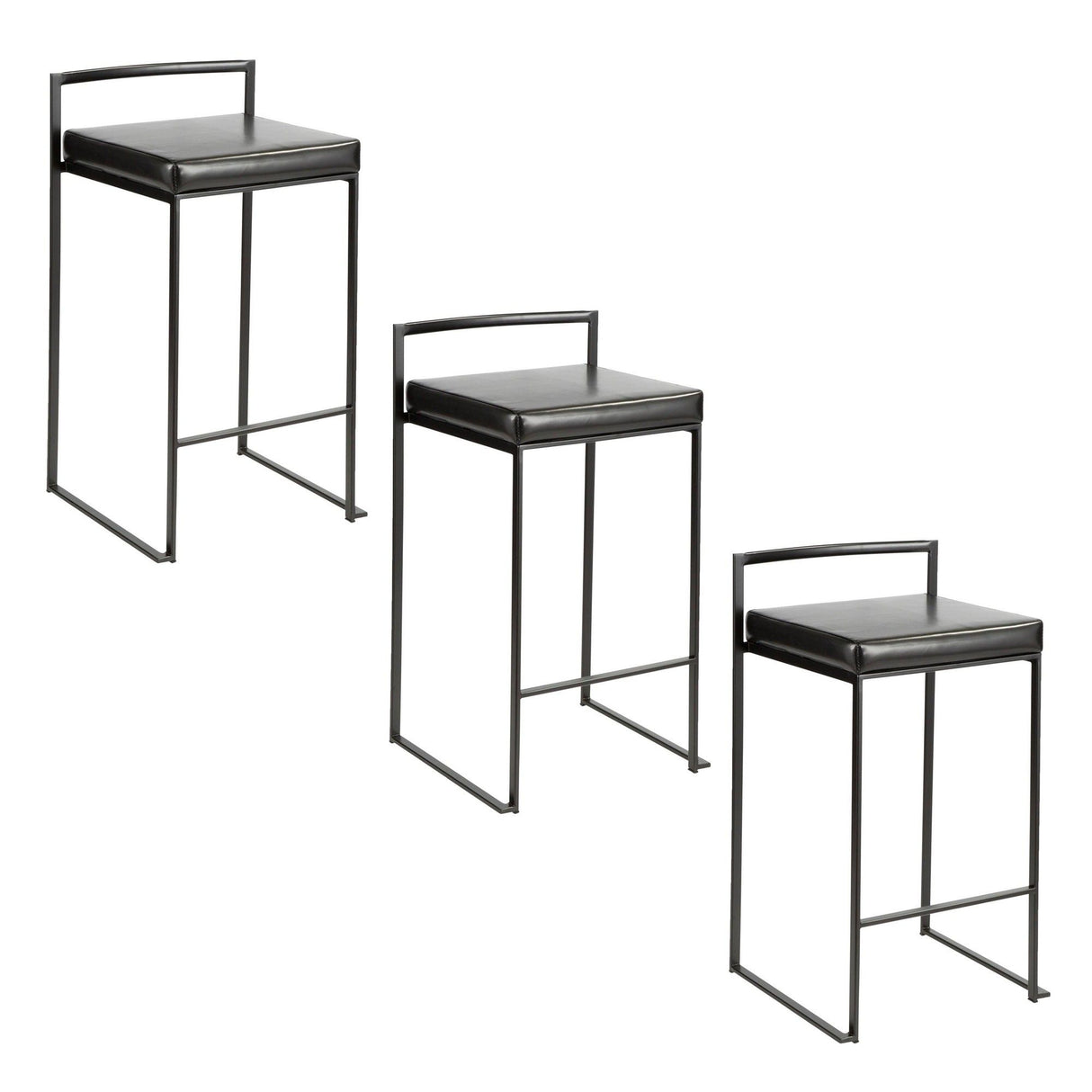 Fuji - Stackable Counter Stool With Cushion - Black Metal