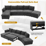 L-Shaped Sofa Sectional Sofa Couch Pull-Out Sofa Bed With A Movable Storage Ottoman, A Storage Chaise Lounge And Two USB Ports For Living Room