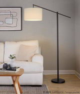 Bento - 67.5" Metal Floor Lamp - Black Metal And Walnut Wood With White Shade