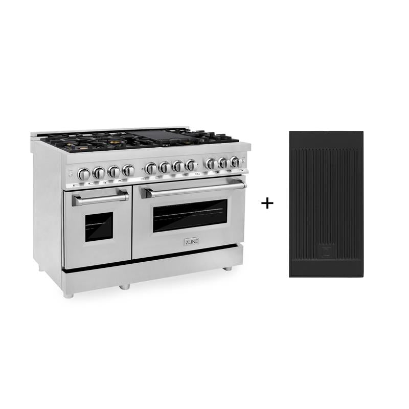 ZLINE 48 in. 6.0 cu. ft. Electric Oven and Gas Cooktop Dual Fuel Range with Griddle and Brass Burners in Stainless Steel (RA-BR-GR-48) - (RABRGR48)