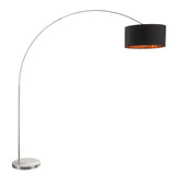 Salon - Floor Lamp - Satin Nickel Base And Black Shade - Copper Accent