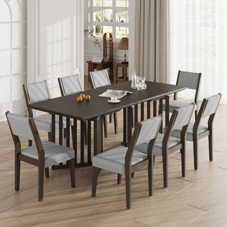 Topmax - 9 Piece Farmhouse Extendable Dining Table Set With 2 Removable Leaves And 8 Upholstered Dining Chairs