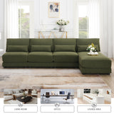 Oversized Deep Seat Sectional Sofa With Reversible Chaise, Loop Yarn Fabric 5-Seat Armless Indoor Furniture, Convertible L-Shaped Couch For Living Room, Apartment