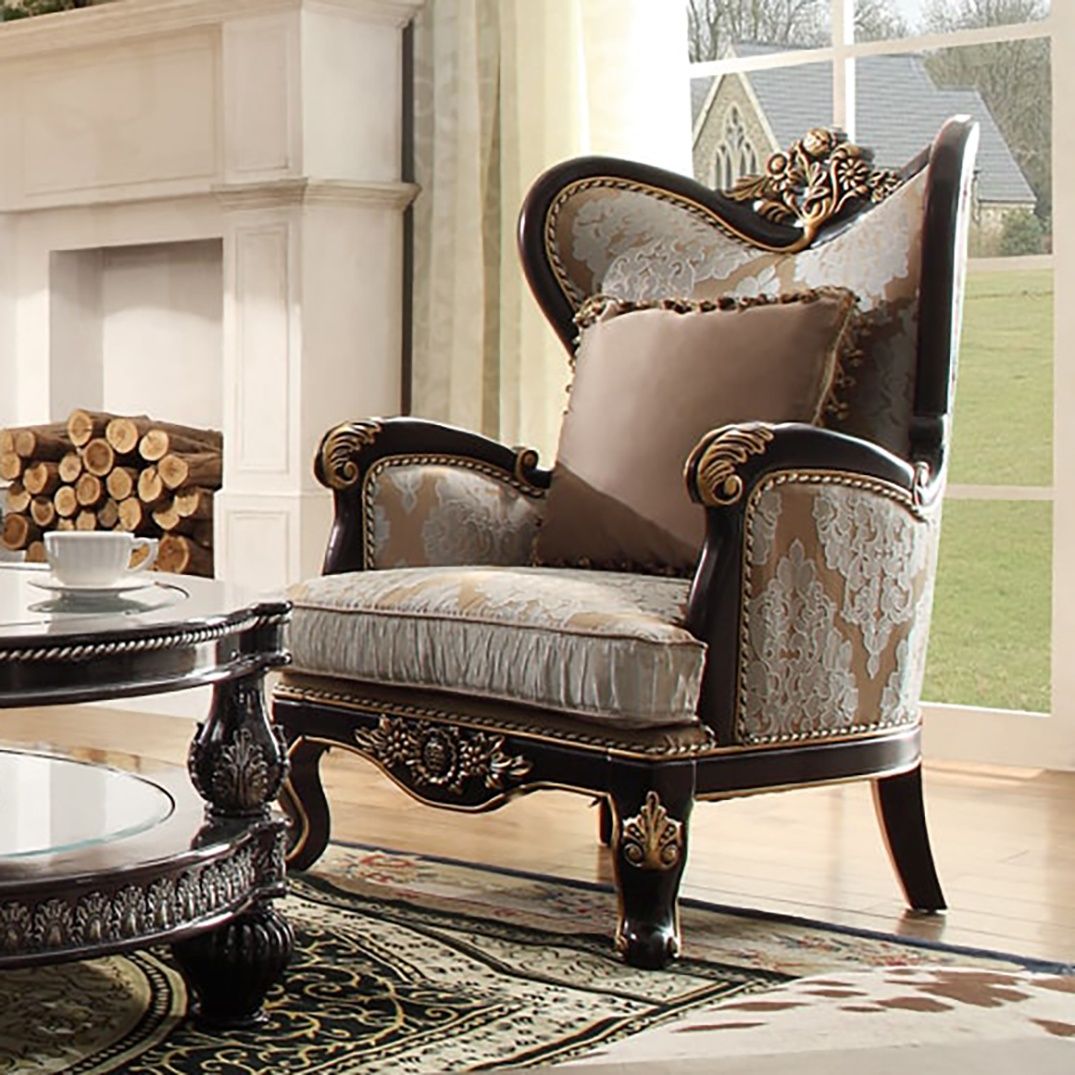 HD-551 - 3 Piece Sofa Set - Black Enamel With Gold Highlights