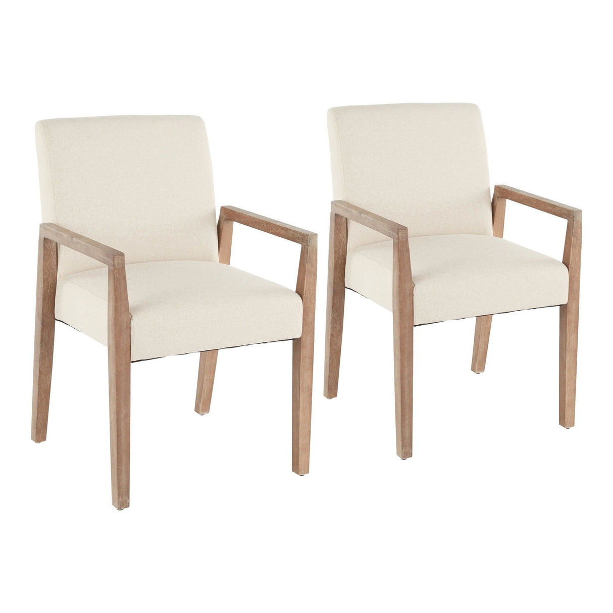 Carmen - Arm Chair - White Washed Wood And Beige Fabric (Set of 2)