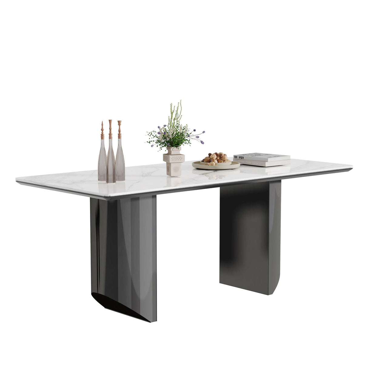 Sintered Stone Composite Tempered Glass Top Dining Table With Stainless Steel Base