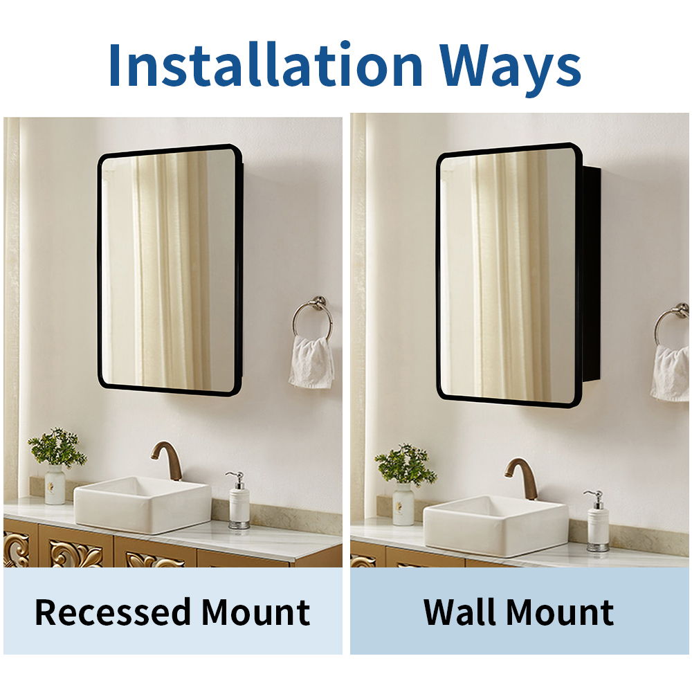 Metal Framed Wall Mount Or Recessed Bathroom Medicine Cabinet With Mirror