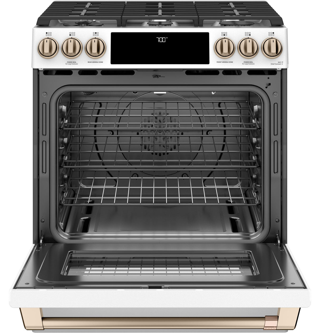 Caf(eback)(TM) 30" Smart Slide-In, Front-Control, Gas Range with Convection Oven - (CGS700P4MW2)