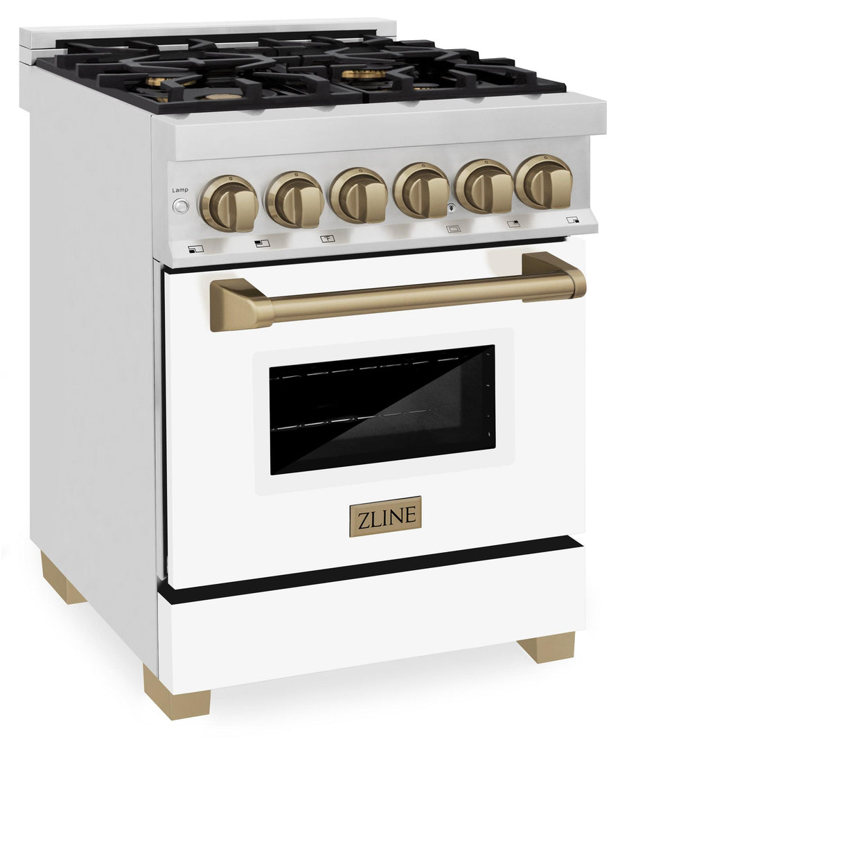 ZLINE Autograph Edition 24" 2.8 cu. ft. Dual Fuel Range with Gas Stove and Electric Oven in Stainless Steel with White Matte Door and Accents (RAZ-WM-24) [Color: Champagne Bronze] - (RAZWM24CB)