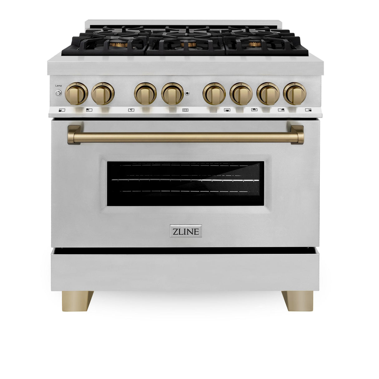 ZLINE Autograph Edition 36" 4.6 cu. ft. Dual Fuel Range with Gas Stove and Electric Oven in Stainless Steel with Accents (RAZ-36) [Color: Champagne Bronze] - (RAZ36CB)