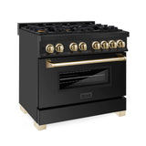 ZLINE Autograph Edition 36" 4.6 cu. ft. Dual Fuel Range with Gas Stove and Electric Oven in Black Stainless Steel with Accents (RABZ-36) [Color: Gold] - (RABZ36G)