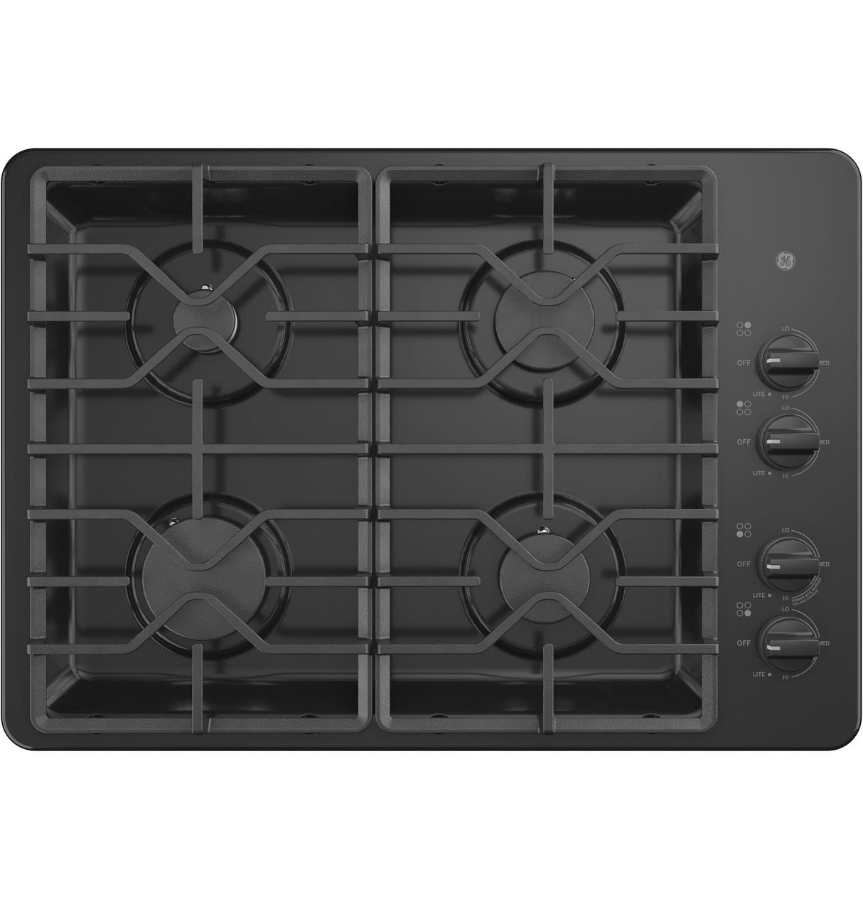 GE(R) 30" Built-In Gas Cooktop with Dishwasher-Safe Grates - (JGP3030DLBB)